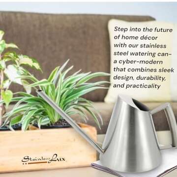 StainlessLUX 72253 Brushed Small Stainless Steel Watering Can (27 Oz) - Quality Gardening Products for Your Home
