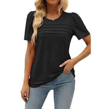 JomeDesign Fashion Tops for Women Short Sleeve Shirts Crew Neck Tshirts Loose Fit Casual Blouses Bla...