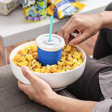 DOWAN Serving Bowls, Large Salad Bowls, 9.5" White Ceramic Fruit Bowls for Entertaining, Side Dishes, Pho, Pasta, Dinner Parties, Kitchen Decor, Microwave & Dishwasher Safe, Easy Clean