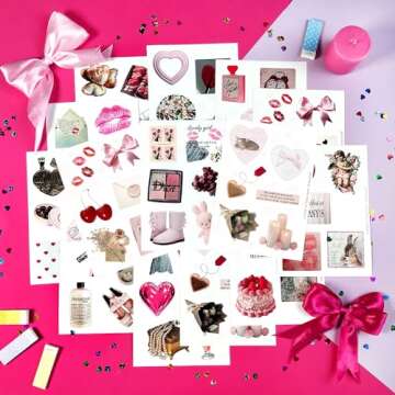 BulbaCraft 100Pcs Coquette Stickers - Coquette Aesthetic, Small Waterproof Coquette Sticker Sheets Pink for Phone Cases, Laptop - Coquette Room Decor Vintage, Coquette Accessories