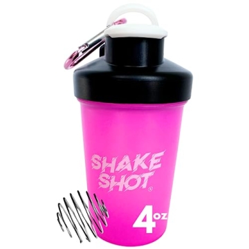 Shake Shot - Pink - 4oz Mini Shaker Bottle for Pre Workout, Creatine, Small Scoop Supplements Clip &...