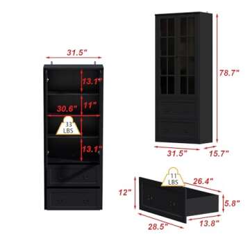 Homsee 78.7" H Bookcase Bookshelf with 4-Tier Shelves, 2 Drawers & 2 Glass Doors, Modern Display Sto...
