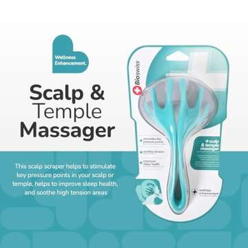 BioSwiss Head Massager, Handheld Scalp and Temple Massage Tool, Relaxing Massage Tingler and Scratcher for Hair Stimulation…