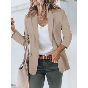 Cicy Bell Womens Casual Blazers Open Front Long Sleeve Work Office Suit Jackets Blazer Khaki