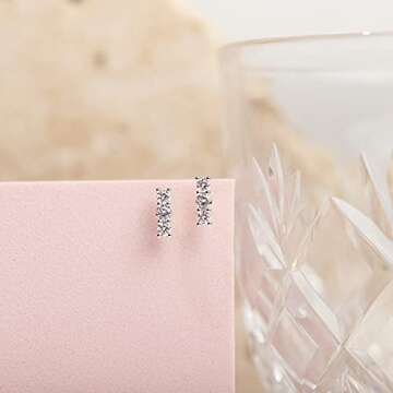 PAVOI 14K Gold Plated Sterling Silver Post Sparkling Elegance Cubic Zirconia Bar Earrings | White Gold Earrings for Women