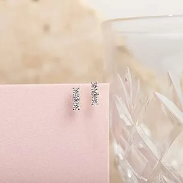 PAVOI 14K Gold Plated Sterling Silver Post Sparkling Elegance Cubic Zirconia Bar Earrings | White Gold Earrings for Women