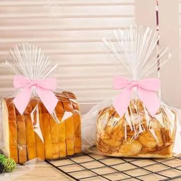 Pre-Tied Pink Bow Decor 4.5 inch Premade Pink Twist Tie Bows for Gift Wrapping,Pink Satin Ribbon Bows for Crafts,Pink Bow for Treat Bags Party Favors Wedding Decorations