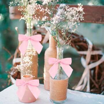 Pre-Tied Pink Bow Decor 4.5 inch Premade Pink Twist Tie Bows for Gift Wrapping,Pink Satin Ribbon Bows for Crafts,Pink Bow for Treat Bags Party Favors Wedding Decorations