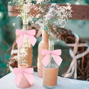 Pre-Tied Pink Bow Decor 4.5 inch Premade Pink Twist Tie Bows for Gift Wrapping,Pink Satin Ribbon Bows for Crafts,Pink Bow for Treat Bags Party Favors Wedding Decorations