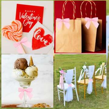 Pre-Tied Pink Bow Decor 4.5 inch Premade Pink Twist Tie Bows for Gift Wrapping,Pink Satin Ribbon Bows for Crafts,Pink Bow for Treat Bags Party Favors Wedding Decorations