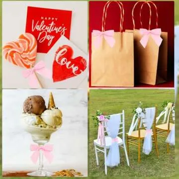 Pre-Tied Pink Bow Decor 4.5 inch Premade Pink Twist Tie Bows for Gift Wrapping,Pink Satin Ribbon Bows for Crafts,Pink Bow for Treat Bags Party Favors Wedding Decorations