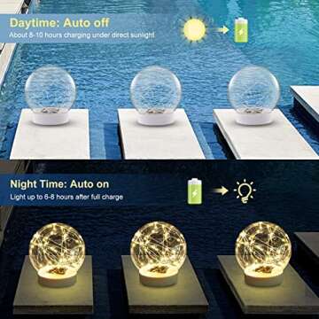 LENONE Solar Floating Pool Lights, Warm White LED Solar Glow Globe Pool Lights That Float, Auto ON/OFF Waterproof Pool Floating Lights, 7” Floating Lights for Pool Yard Party Christmas Decor(2 Pieces)