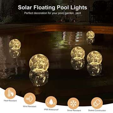 LENONE Solar Floating Pool Lights, Warm White LED Solar Glow Globe Pool Lights That Float, Auto ON/OFF Waterproof Pool Floating Lights, 7” Floating Lights for Pool Yard Party Christmas Decor(2 Pieces)