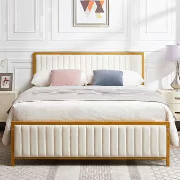 VECELO Queen Bed Frame with Stylish Gold Finish