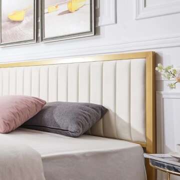 VECELO Queen Bed Frame with Stylish Gold Finish