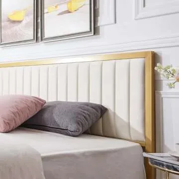 VECELO Queen Bed Frame with Stylish Gold Finish