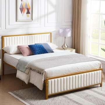 VECELO Queen Bed Frame with Stylish Gold Finish
