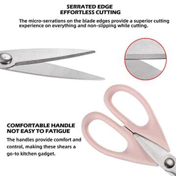 Food Scissors,SinYe Pink Kitchen Scissors with Protective Sheath, Long Blade Kitchen Shears for Chicken,All Purpose Scissors with Fine Serrations(pink)