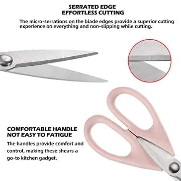 Food Scissors,SinYe Pink Kitchen Scissors with Protective Sheath, Long Blade Kitchen Shears for Chicken,All Purpose Scissors with Fine Serrations(pink)