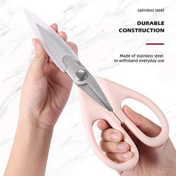 Food Scissors,SinYe Pink Kitchen Scissors with Protective Sheath, Long Blade Kitchen Shears for Chicken,All Purpose Scissors with Fine Serrations(pink)