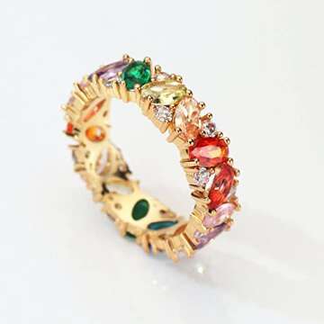 Michooyel 18K Gold Plated Eternity Rainbow Ring for Women