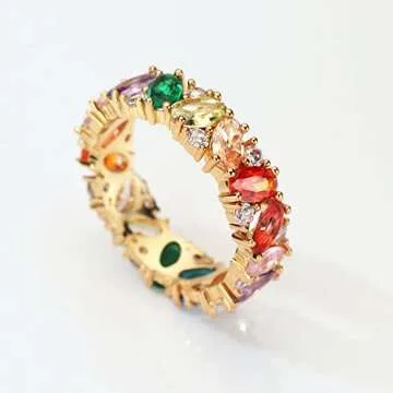 Michooyel 18K Gold Plated Eternity Rainbow Ring for Women
