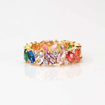 Michooyel 18K Gold Plated Eternity Rainbow Ring for Women
