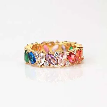 Michooyel 18K Gold Plated Eternity Rainbow Ring for Women