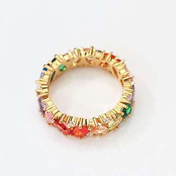 Michooyel 18K Gold Plated Eternity Rainbow Ring for Women