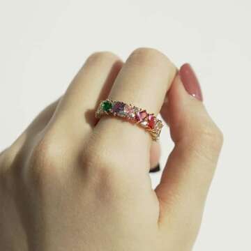 Michooyel 18K Gold Plated Eternity Rainbow Ring for Women