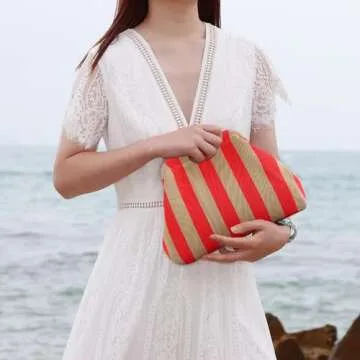 Stylish Oweisong Striped Clutch for Women in Vibrant Colors