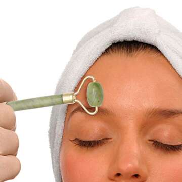 Rosenice Aventurine Gua Sha Scraping Massage Tools, Natural Stone Guasha Board for SPA Acupuncture Therapy Trigger Point Treatment (Gua sha Board+Jade Roller)