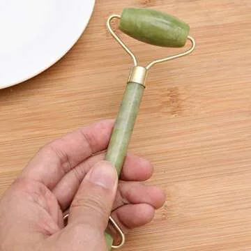 Rosenice Aventurine Gua Sha Scraping Massage Tools, Natural Stone Guasha Board for SPA Acupuncture Therapy Trigger Point Treatment (Gua sha Board+Jade Roller)