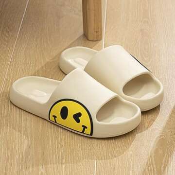 ASONGMAKE Smile Face Womens Slippers Anti-Slip Indoor Outdoor Men Open Toe Slides Home Bathroom Lightweight Unisex EVA Slippers Beige39-40