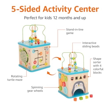Amazon Basics Kids Wooden Educational Activity Cube for Toddlers