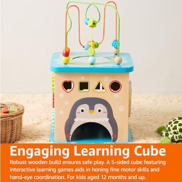 Amazon Basics Kids Wooden Educational Activity Cube for Toddlers