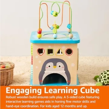 Amazon Basics Kids Wooden Educational Activity Cube for Toddlers