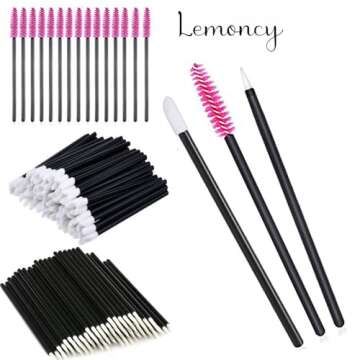 Lemoncy 150 Pieces Disposable Eyebrow Eyelash Mascara Brush Lip Brush Lipstick Lip Gloss Wands Eyeli...