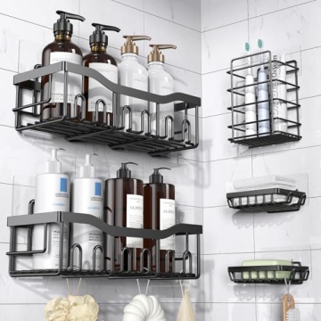 EUDELE Adhesive Shower Caddy, 5 Pack Rustproof Stainless Steel Bath Organizers With Large Capacity, ...