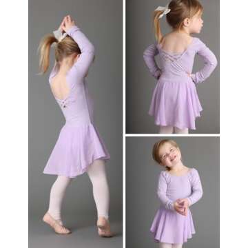 Zaclotre Ballet Leotards for Girls Toddler Classic Long Sleeve Criss-Cross Back Dance Dress Ballerina Outfits