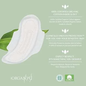 Organyc 100% Certified Organic Cotton Feminine Pads, Moderate Flow, 10 count (Pack of 1) - Package May Vary