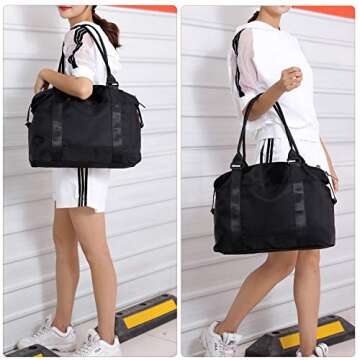 forestfish Duffle Tote Bag Weekender Bags for Women Travel with Trolley Sleeve, Black