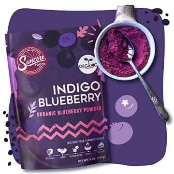 Suncore Foods Organic Indigo Blueberry Powder, Purple Food Coloring Powder, Gluten-Free, Non-GMO, Organic, 5oz (1 Pack)