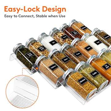 Lifewit Spice Drawer Organizer Spice Rack Seasoning Jars Storage Tray Adjustable Expandable for Kitchen, Countertop, Cabinet, Shelf, 3 Tiers, Set of 6, Clear