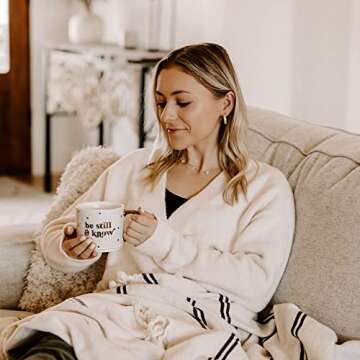 Sweet Water Decor Be Still and Know Tile Coffee Mugs - Novelty Coffee Mugs - 17oz Gold Handle Coffee Cup - Cute Coffee Mug - Motivational Birthday Gift