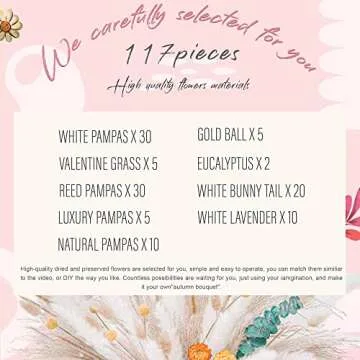 117PCS Natural Pampas Grass Mix Bouquet | Long-Lasting Dried Flowers Bouquet |Eucalyptus Wedding Boho Flowers Home Table Office Decor Rustic Farmhouse Party