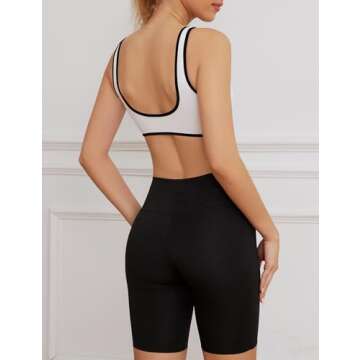 AIHUKOCY Women's Color Block Plunge V Neck Sports Bra Contrast Sleeveless Backless Sexy Slim Fit Yoga Tank Built in Bras White