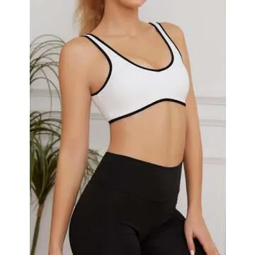 AIHUKOCY Women's Color Block Plunge V Neck Sports Bra Contrast Sleeveless Backless Sexy Slim Fit Yoga Tank Built in Bras White
