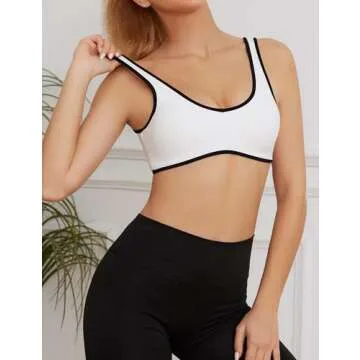 AIHUKOCY Women's Color Block Plunge V Neck Sports Bra Contrast Sleeveless Backless Sexy Slim Fit Yoga Tank Built in Bras White