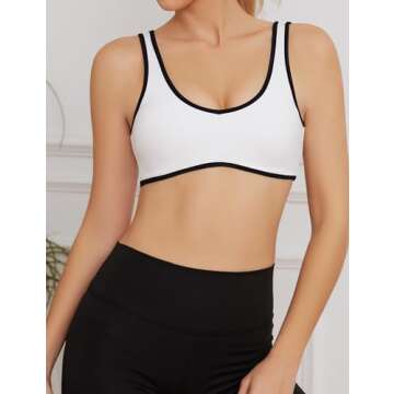 AIHUKOCY Women's Color Block Plunge V Neck Sports Bra Contrast Sleeveless Backless Sexy Slim Fit Yoga Tank Built in Bras White